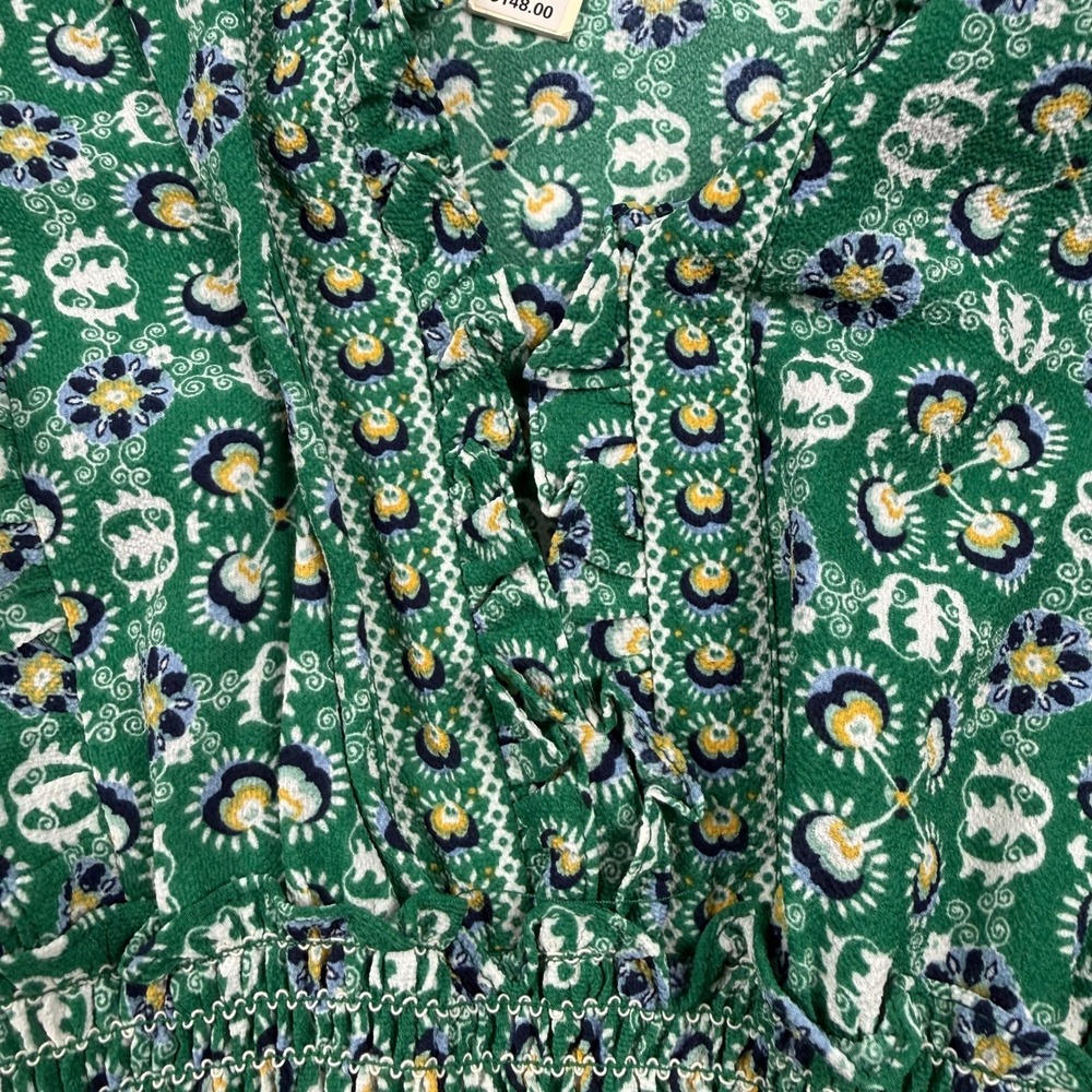 Floral Smocked Max Studio Green Rayon Maxi Dress Size M Medium - Picture 13 of 13